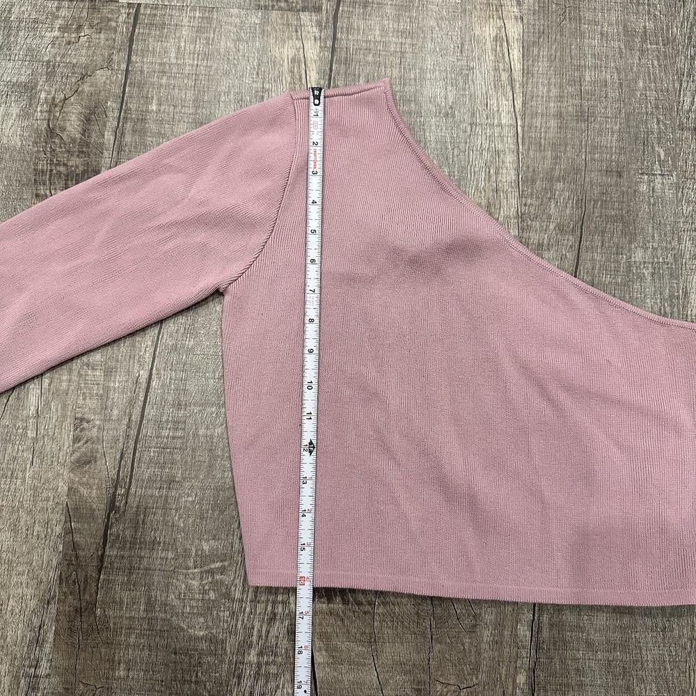 Endless Rose One Shoulder Knit Top Pink Women's M Boho Crop Long Sleeve - Picture 3 of 6